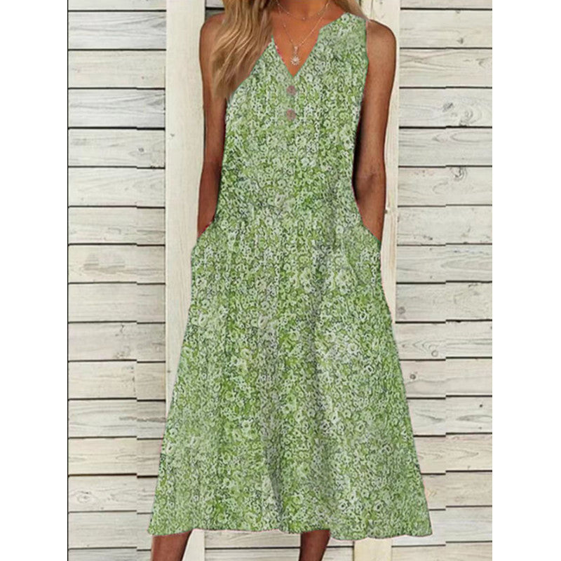 Damen Midi-Kleid mit tiefem V-Ausschnitt, Knopfdetails und praktischen Taschen R&B