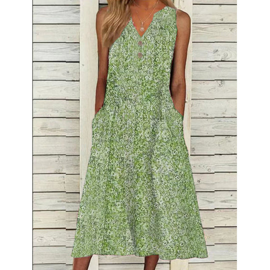 Damen Midi-Kleid mit tiefem V-Ausschnitt, Knopfdetails und praktischen Taschen R&B