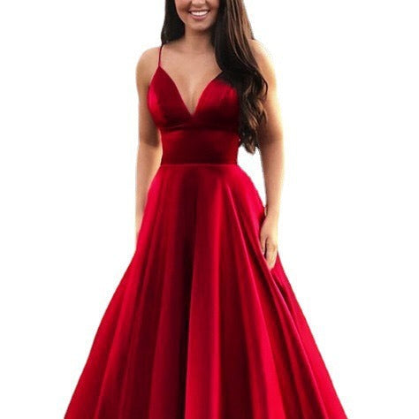 Damen A-Linien Abendkleid mit tiefem Ausschnitt und schmalen Trägern R&B