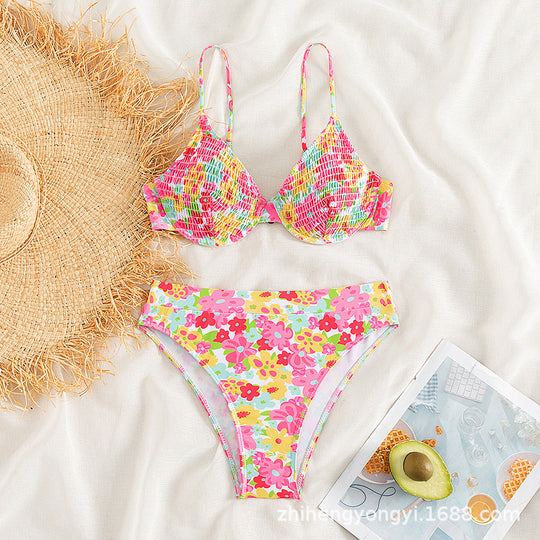 Damen Push-Up Bikini-Set mit floralem Wickelrock R&B