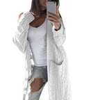 Damen gemusterter Strickmantel mit praktischen Taschen und offenem Schnitt R&B