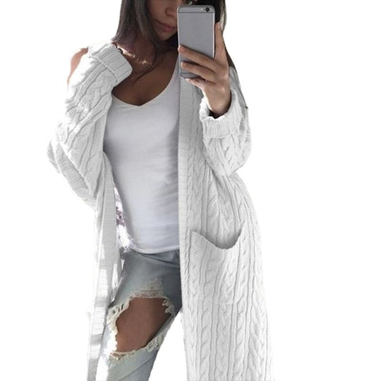 Damen gemusterter Strickmantel mit praktischen Taschen und offenem Schnitt R&B