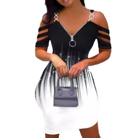 Damen Kleid mit Off-Shoulder-Design und Reißverschluss R&B