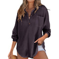 Damen Waffelstruktur Bluse mit Knopfleiste und Brusttasche R&B