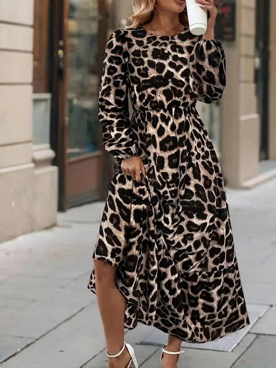 Damen Maxikleid mit modernem Leopardenmuster R&B