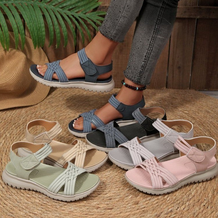 Damen Komfortable Sandalen mit geflochtenen Riemen und elastischem Band R&B