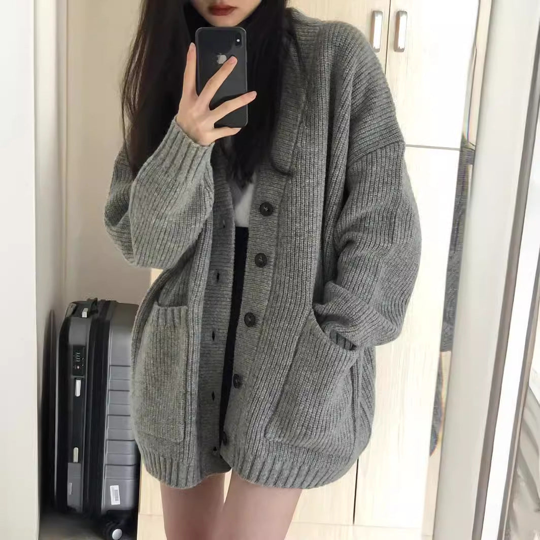 Damen Grobstrickcardigan mit großen Taschen und lässigem Schnitt R&B