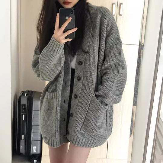 Damen Grobstrickcardigan mit großen Taschen und lässigem Schnitt R&B