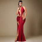 Damen Cut-Out Maxikleid mit tiefem V-Ausschnitt und drapiertem Design R&B
