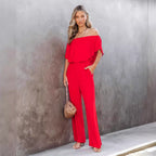 Damen Off-Shoulder Jumpsuit mit weitem Bein und elastischem Bund R&B