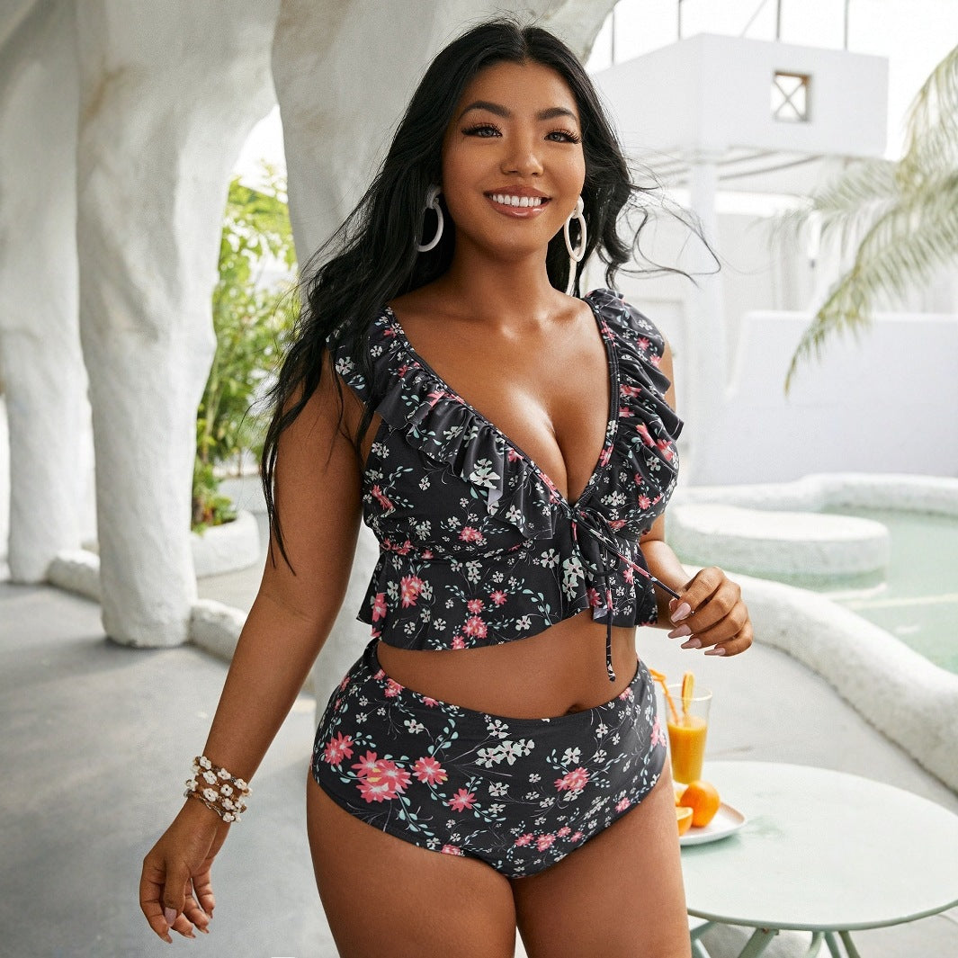Damen Hochtailliertes Bikini-Set mit verspieltem Rüschendesign R&B