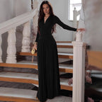 Damen Elegantes Maxikleid mit tiefem V-Ausschnitt und fließendem Schnitt