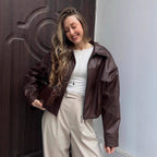 Damen cropped jacke mit robustem Kragen und praktischen Taschen R&B