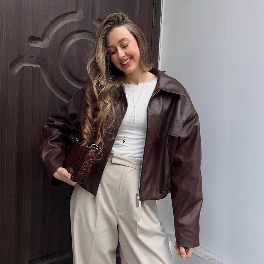 Damen cropped jacke mit robustem Kragen und praktischen Taschen R&B