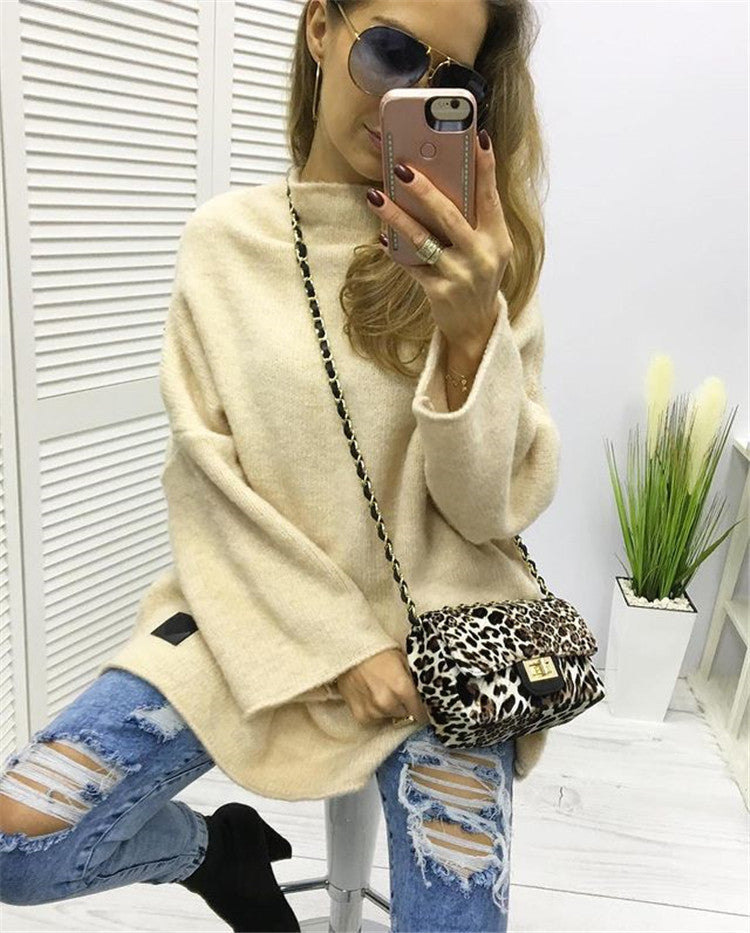 Damen großzügig geschnittener Strickpullover mit weitem Bündchen und modischem Schnitt R&B