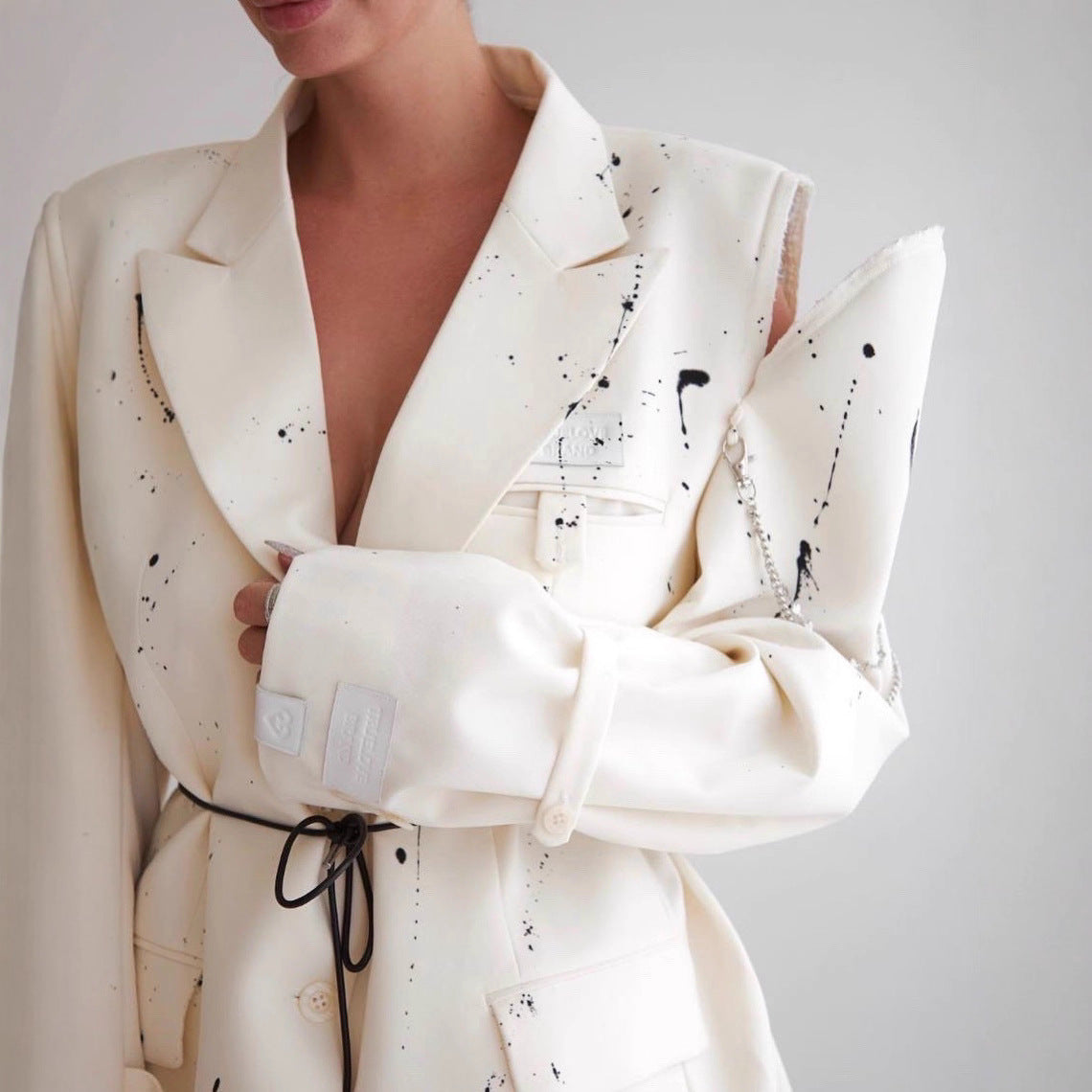 Damen Modischer Oversized-Blazer mit kreativen Akzentmustern
