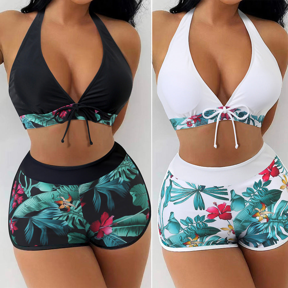 Damen Triangel-Bikini mit floralem Shorts-Design R&B