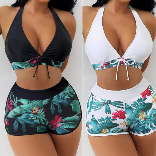 Damen Triangel-Bikini mit floralem Shorts-Design R&B