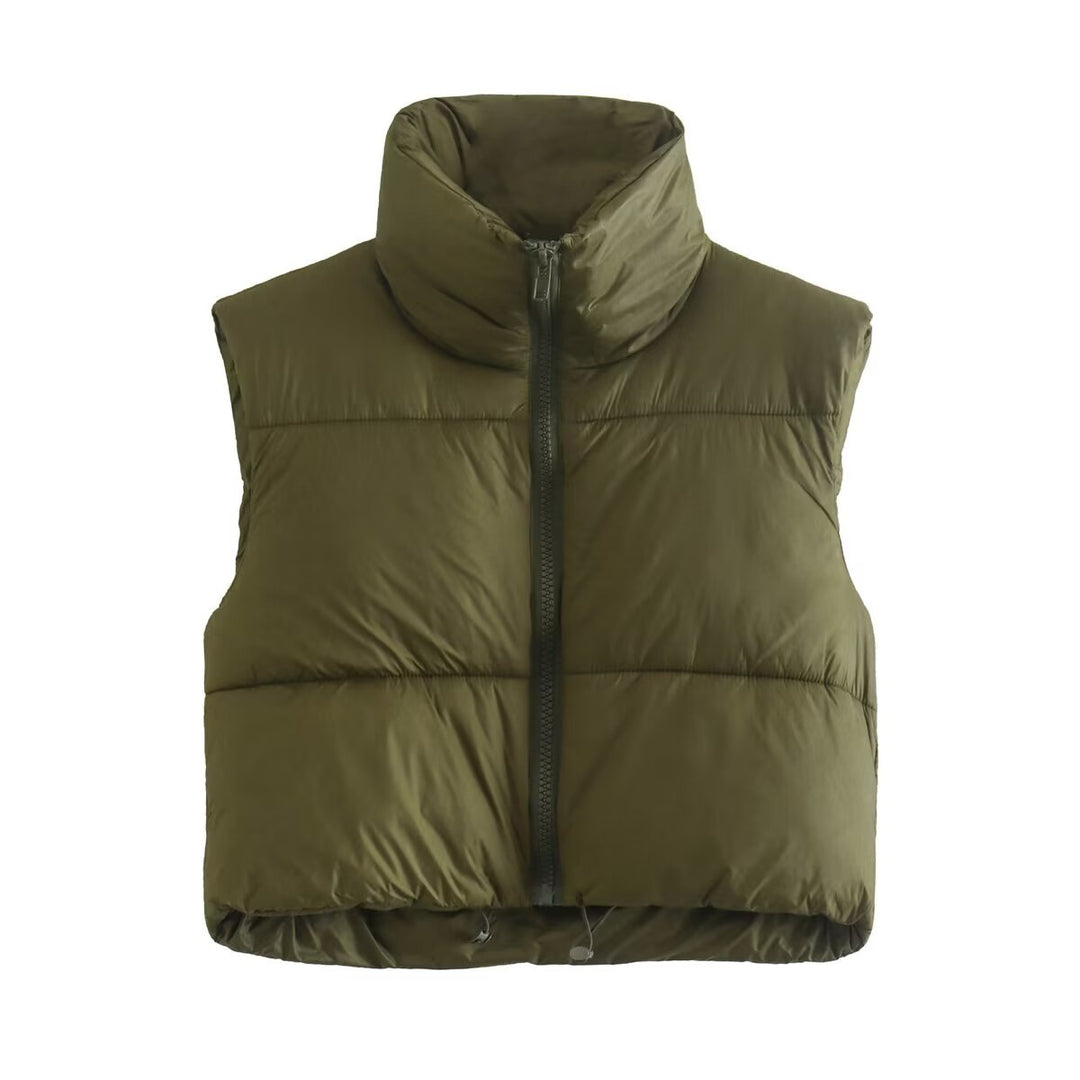 Damen cropped Daunenweste mit hohem Kragen und praktischen Taschen R&B