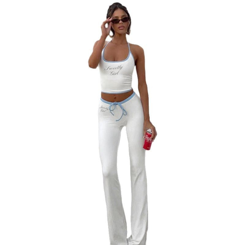 Damen sportliches Two-Piece Set mit verstellbarem Bindeband und bequemen Flared-Hosen R&B