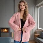 Damen lässige Strickjacke mit offenen Fronten und voluminösen Ärmeln R&B