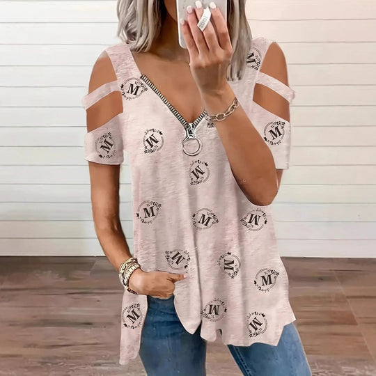 Damen modisches T-Shirt mit Reißverschluss R&B