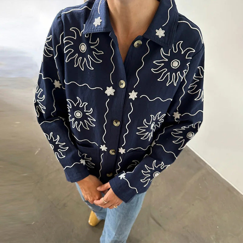 Damen Bomberjacke mit floralem Print und Knopfverschluss R&B