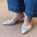 Damen Slingback-Pumps mit geflochtener Oberflächenstruktur und elegantem Absatz