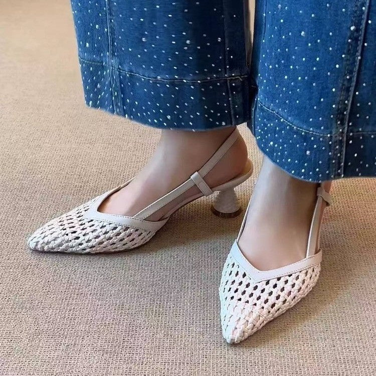 Damen Slingback-Pumps mit geflochtener Oberflächenstruktur und elegantem Absatz