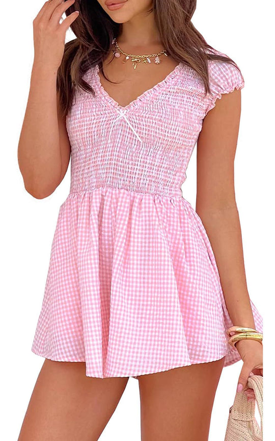 Damen Eingekräuseltes Kurzkleid mit V-Ausschnitt und Rüschendetails R&B