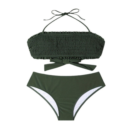 Damen Bandeau-Bikini mit verspieltem Rüschen und modischem Bindeband R&B