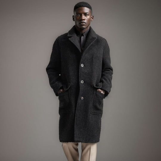 Herren eleganter Wollmantel mit doppelter Knopfreihe und praktischen Eingrifftaschen R&B