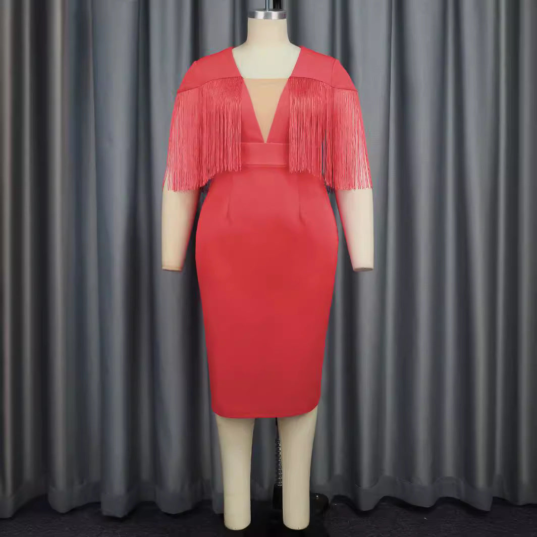 Damen Figurbetontes Kleid mit Fransen-Detail R&B