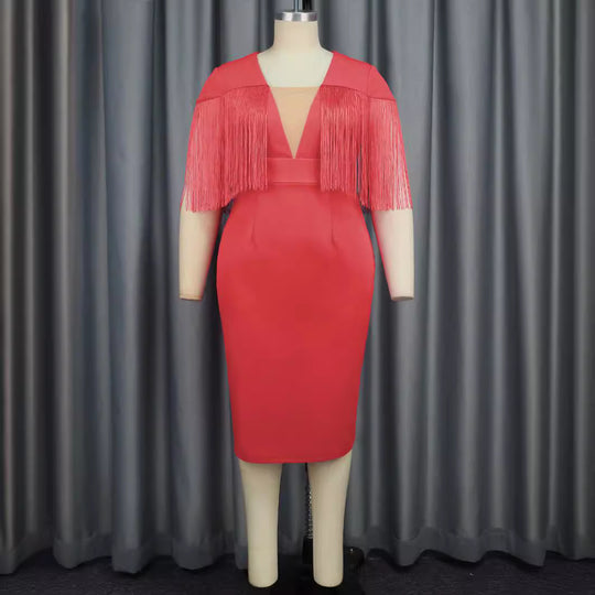Damen Figurbetontes Kleid mit Fransen-Detail R&B