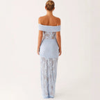 Damen Elegant drapiertes Spitzenkleid mit off-shoulder Design R&B