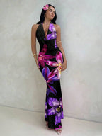 Damen ElegantesMaxikleid mit raffiniertem Blumendruck und tiefem V-Ausschnitt R&B
