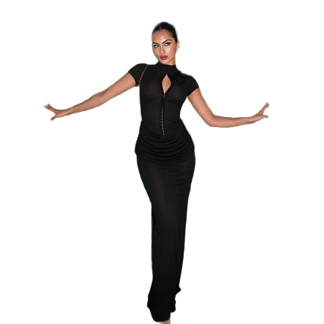 Damen Langarm Maxikleid mit raffiniertem Schnitt und eleganter Knopfdetail R&B