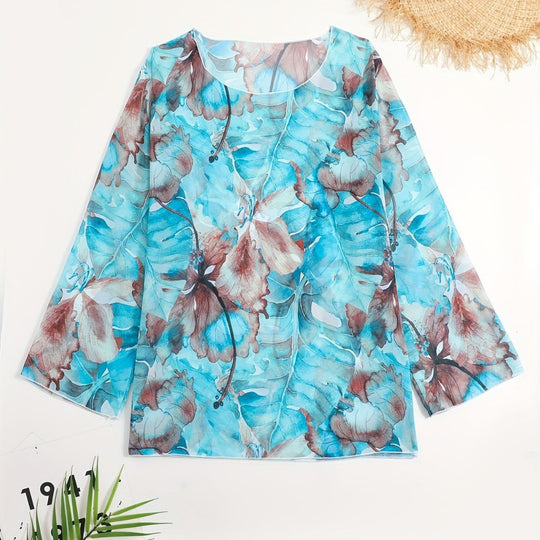 Damen transparenter Strandoberteil mit floralem Muster R&B