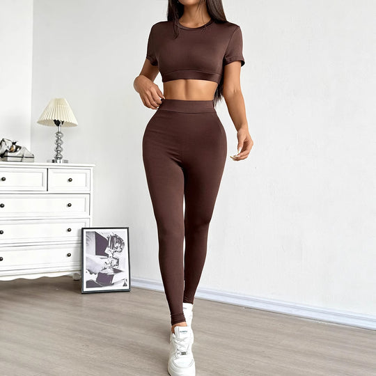Damen Set aus cropped Oberteil und figurbetonten Leggings R&B
