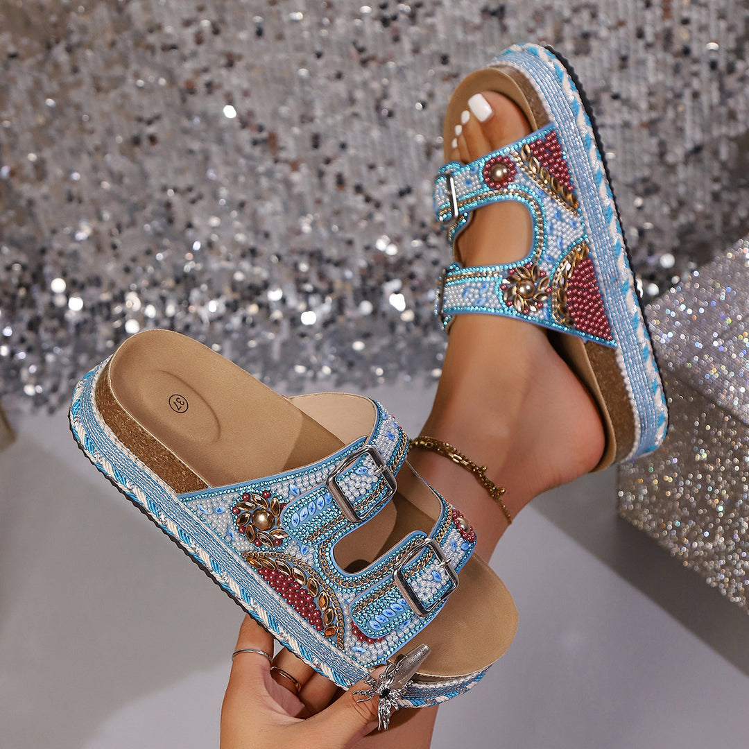 Damen Modische Riemensandalen mit kunstvollen Perlen-Details R&B