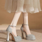 Damen Glitzernde Plateau-Pumps mit elegantem Knöchelriemen R&B
