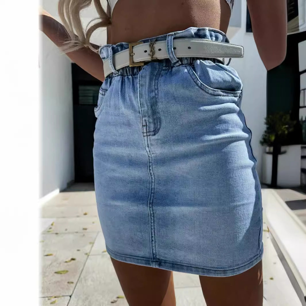 Damen Baumwollrock mit aufgerolltem Bund und modischem Taillengürtel R&B