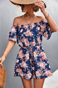 Damen Off-Shoulder Jumpsuit mit floralem Design und elastischem Taillenbund R&B