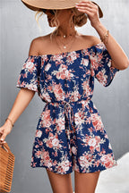 Damen Off-Shoulder Jumpsuit mit floralem Design und elastischem Taillenbund R&B