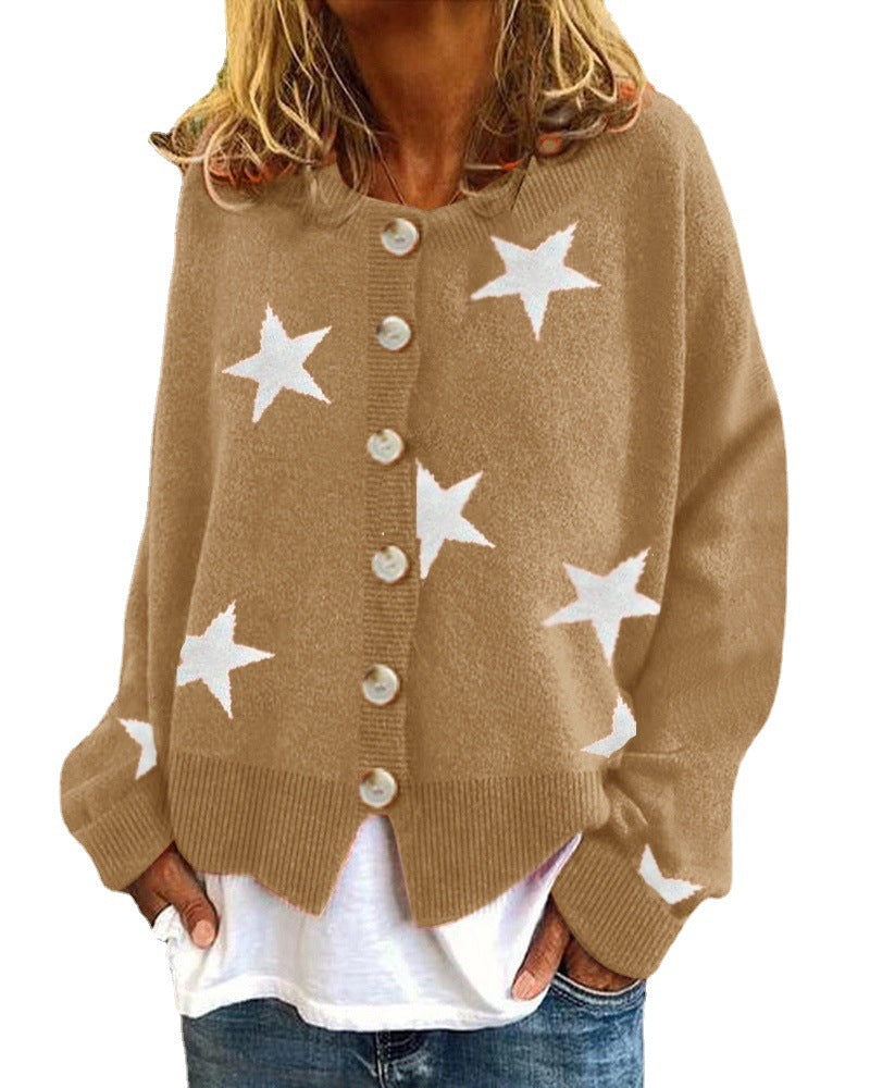Damen trendige Strickjacke mit Sternenmuster R&B