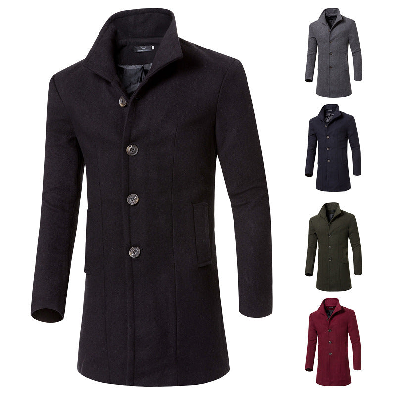 Herren eleganter Woolcoat mit modernem Stehkragen und praktischen Taschen R&B