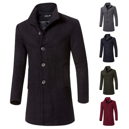 Herren eleganter Woolcoat mit modernem Stehkragen und praktischen Taschen R&B