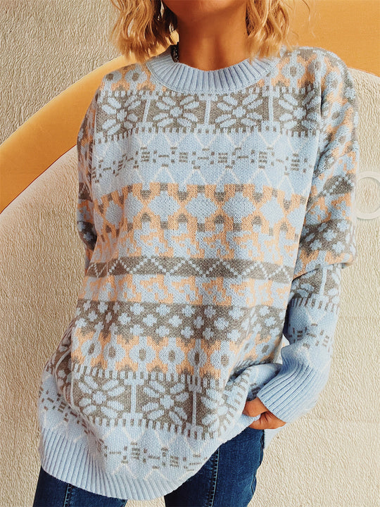 Damen gemütlicher Strickpullover mit winterlichem Muster und lässigem Schnitt R&B