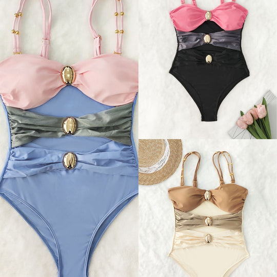 Damen Einteiler-Badeanzug mit raffinierten Cut-Outs und dekorativen Metallakzenten R&B