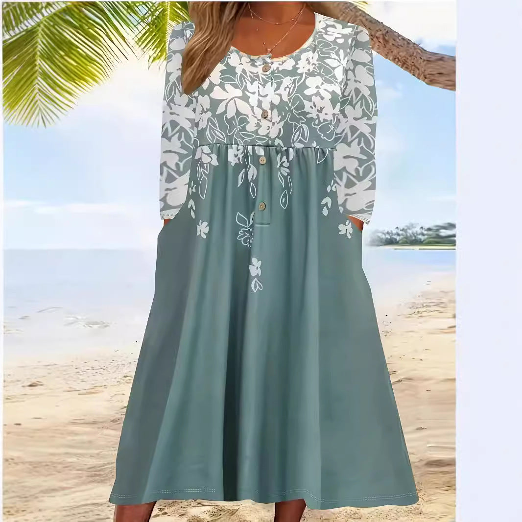 Damen Maxikleid mit floralem Design und eleganten Knopfdetails R&B